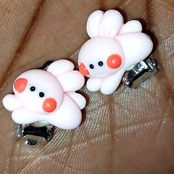 Beautiful girls pink bunny clip-on earrings for kids - Picture 2 of 4